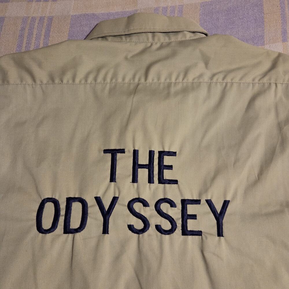 Vintage The Odyssey Button Up Shirt Retro Bowling Work Carsten USA Large 80s 90s